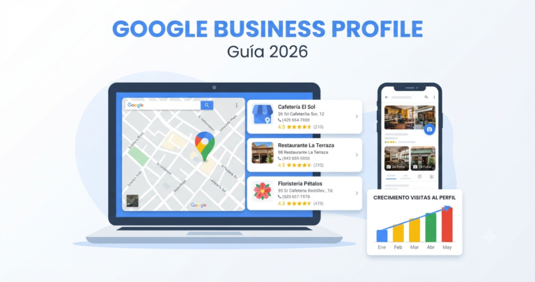 Infografía explicando cómo optimizar un perfil de Google Business Profile para negocios latinos en 2026