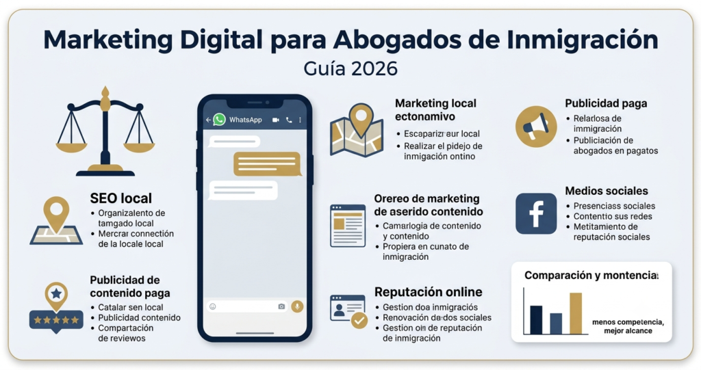 Infografía sobre marketing digital para abogados de inmigración que atienden a la comunidad latina en Estados Unidos