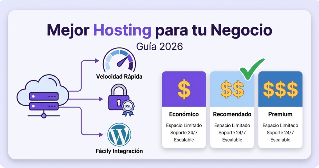 Infografía comparativa de los mejores proveedores de hosting web para negocios pequeños en 2026