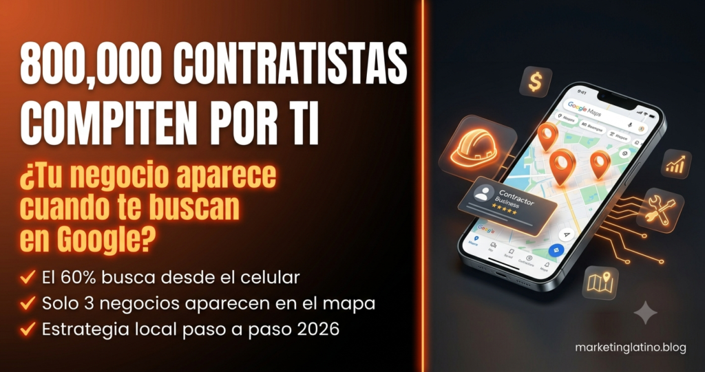 Mapa de Google Maps mostrando tres negocios de contratistas destacados en el Local Pack